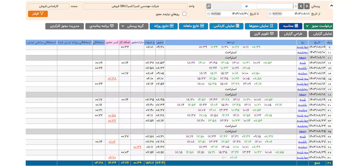 نمونه تصویر نرم افزار حضور غیاب کسرا